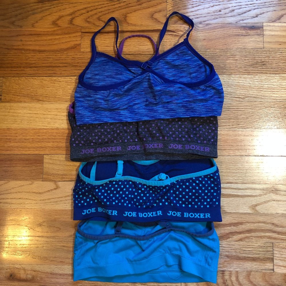 GIRLS JOE BOXER LOT OF 4 GREY BLUE PURPLE SPORTS BRAS OS - Picture 3 of 14